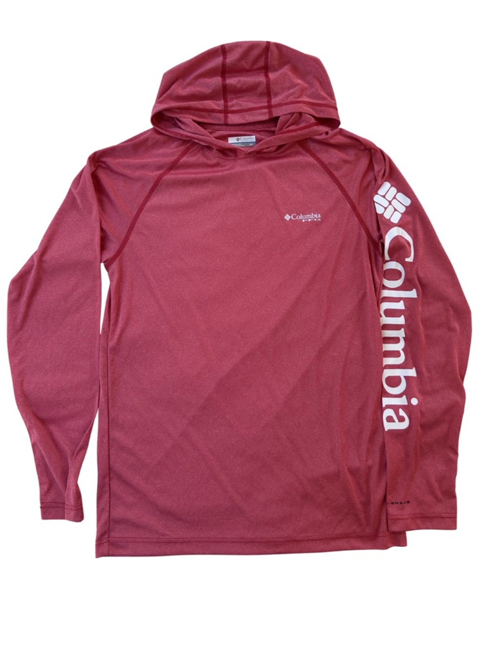 Columbia UPF 40 Long-Sleeve Hooded Sun Shirt - Red - Men’s Small